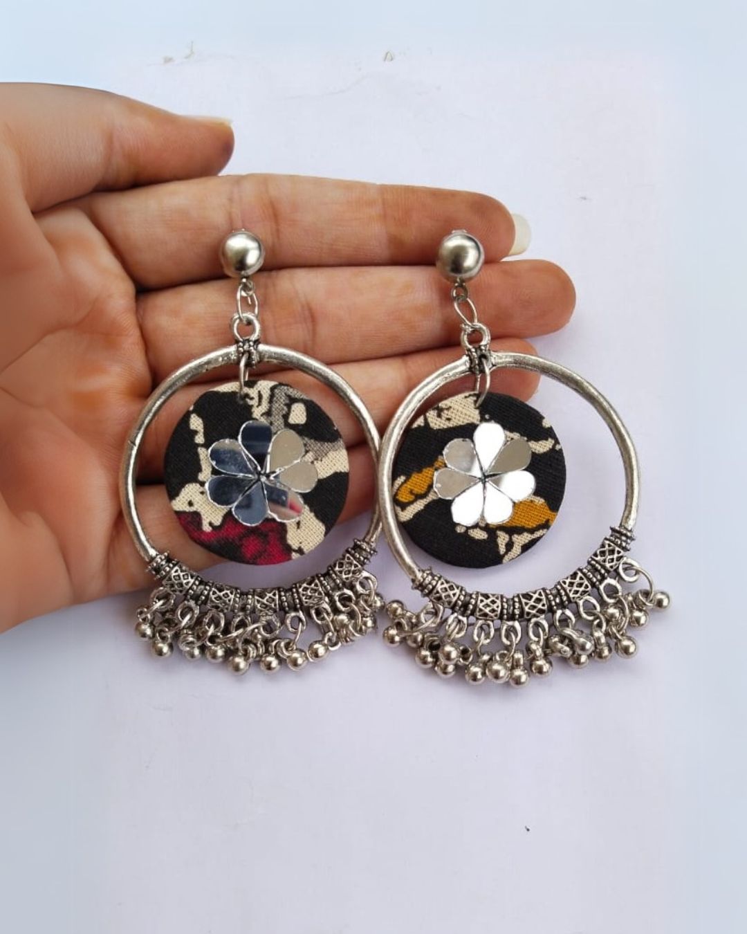 Black Printed Bali Jhumka with Ghungroo