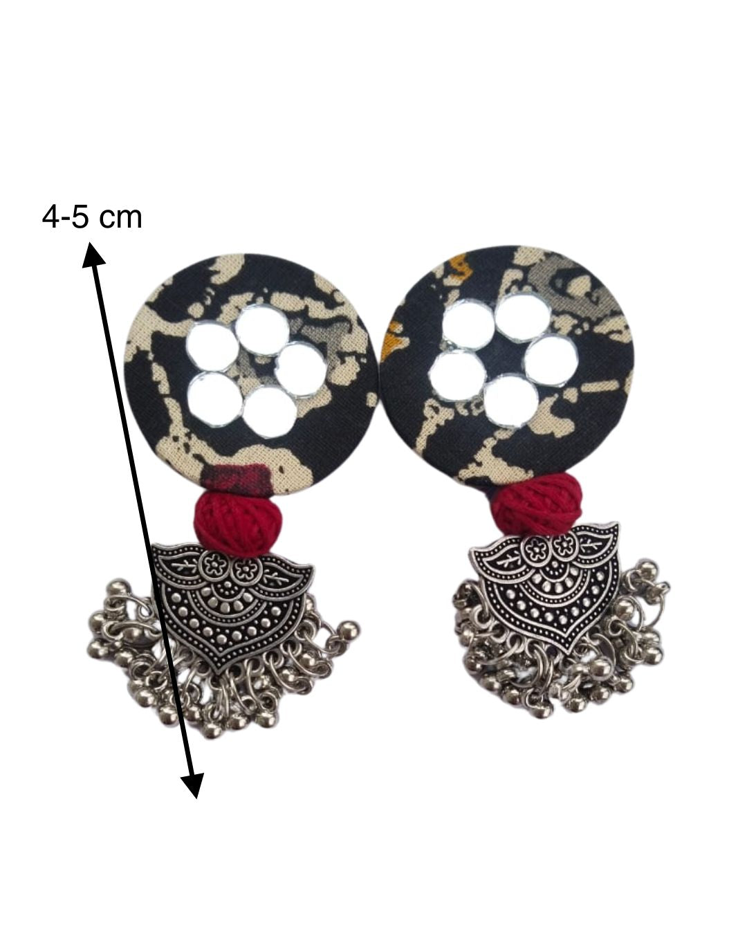 Black Printed Round Earrings