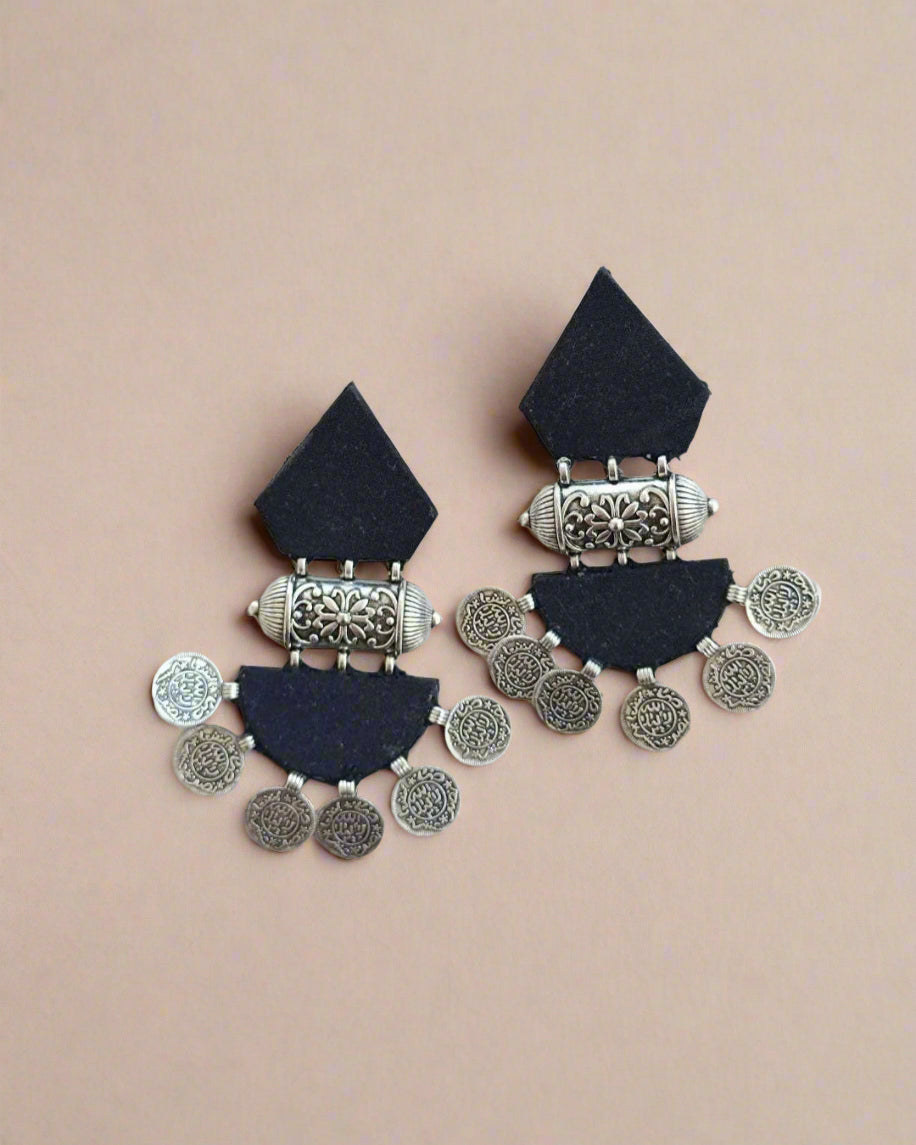 Black Silver Statement Earrings