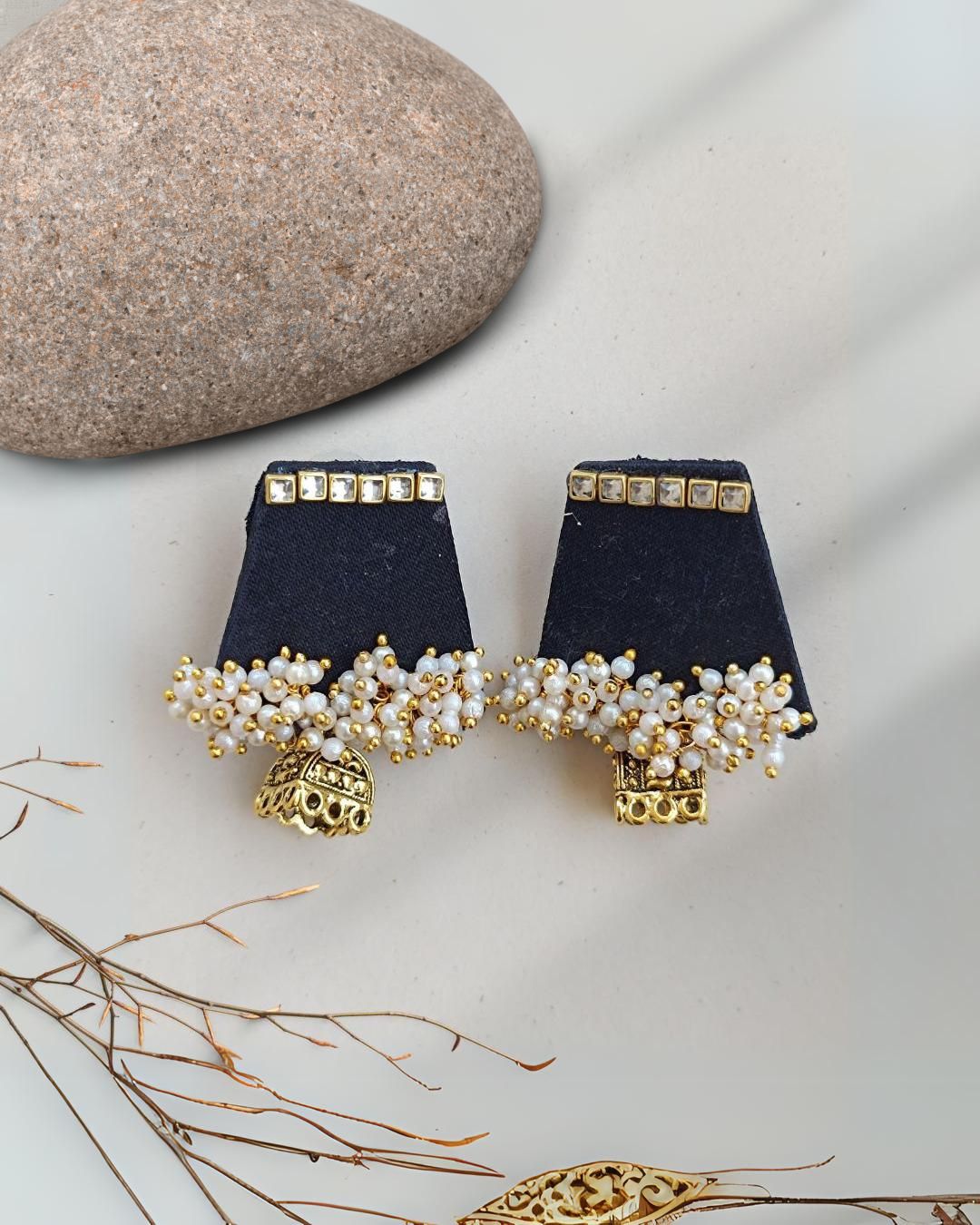 Black & Golden Jhumka Earrings