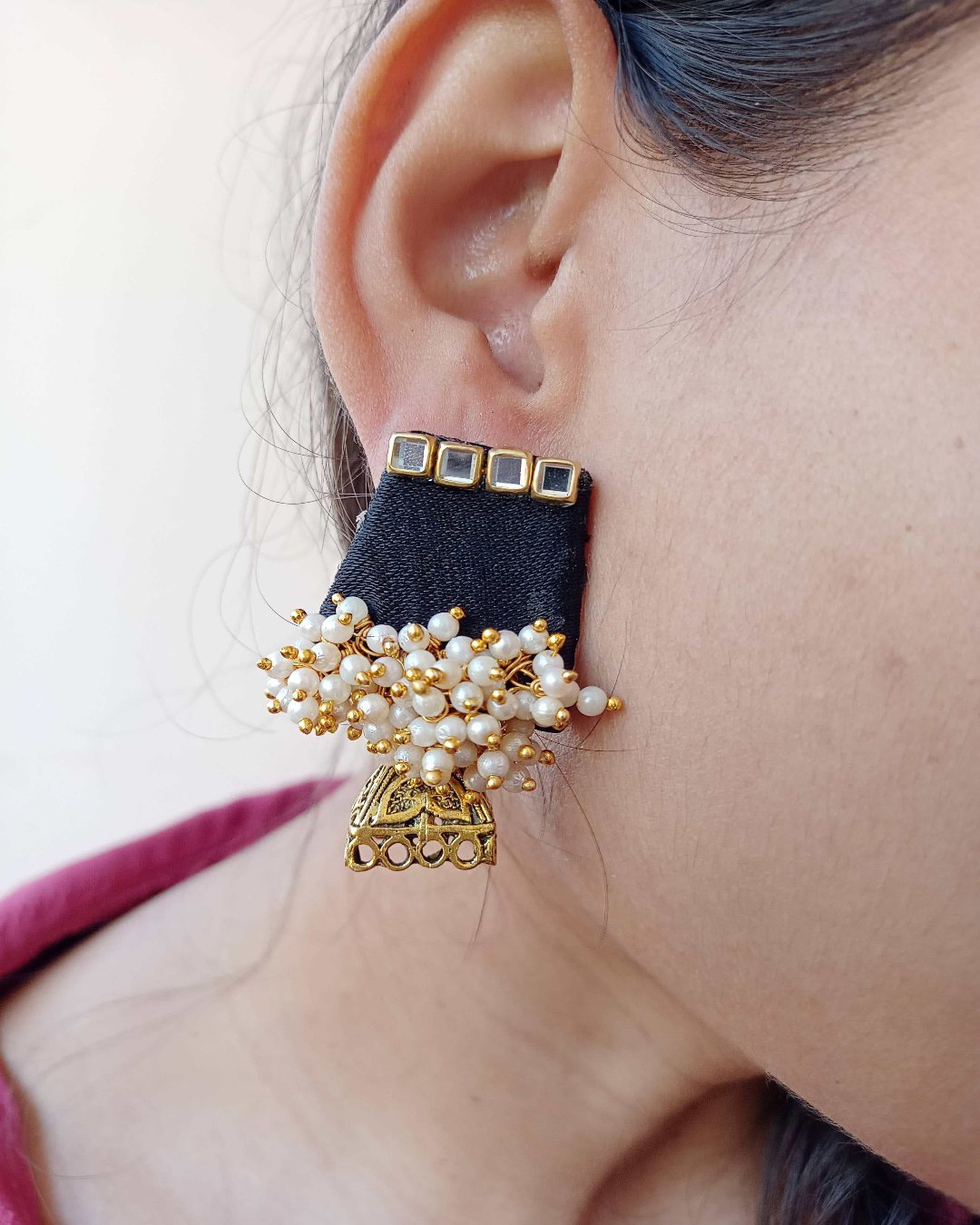 Black & Golden Jhumka Earrings