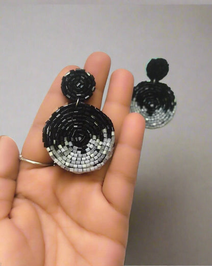 Black and grey beaded earrings