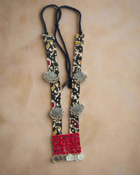 Black and red mirror long necklace