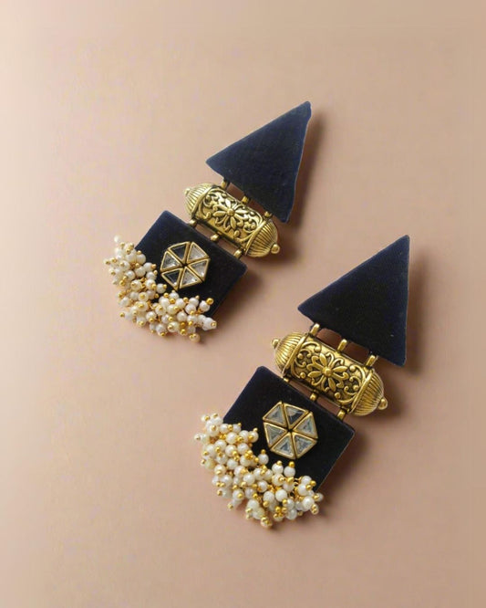 Black gold triangular earrings