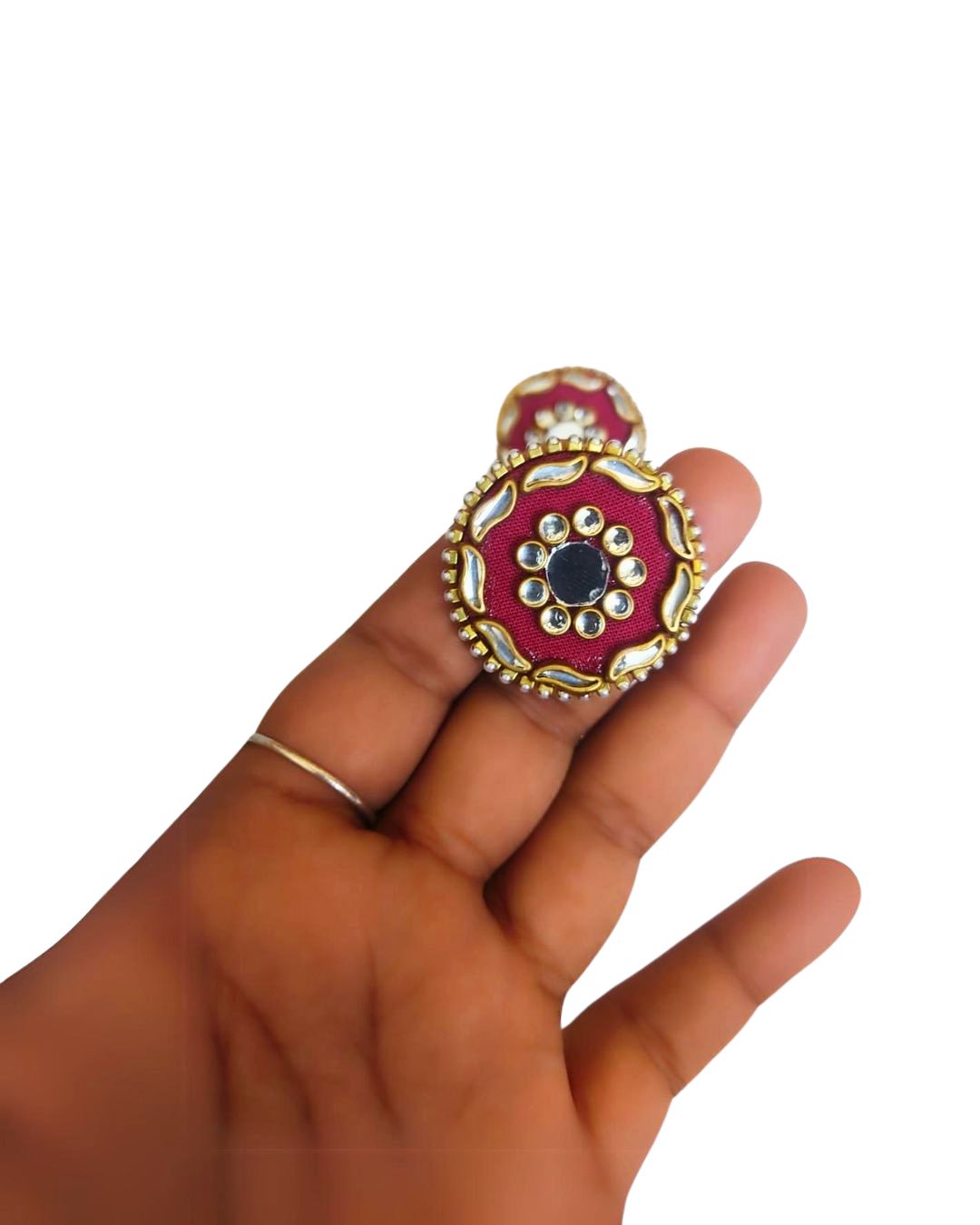 Round multicolor studs with kundan and mirror