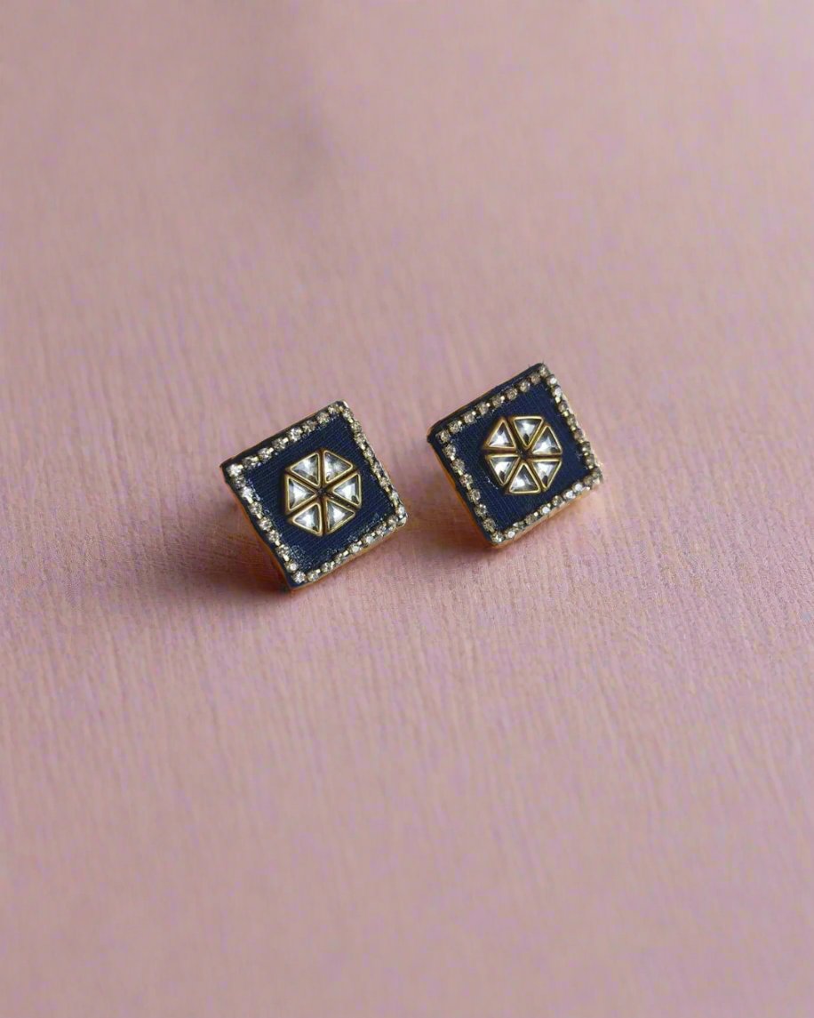 Multicolor square mini studs with kundan border