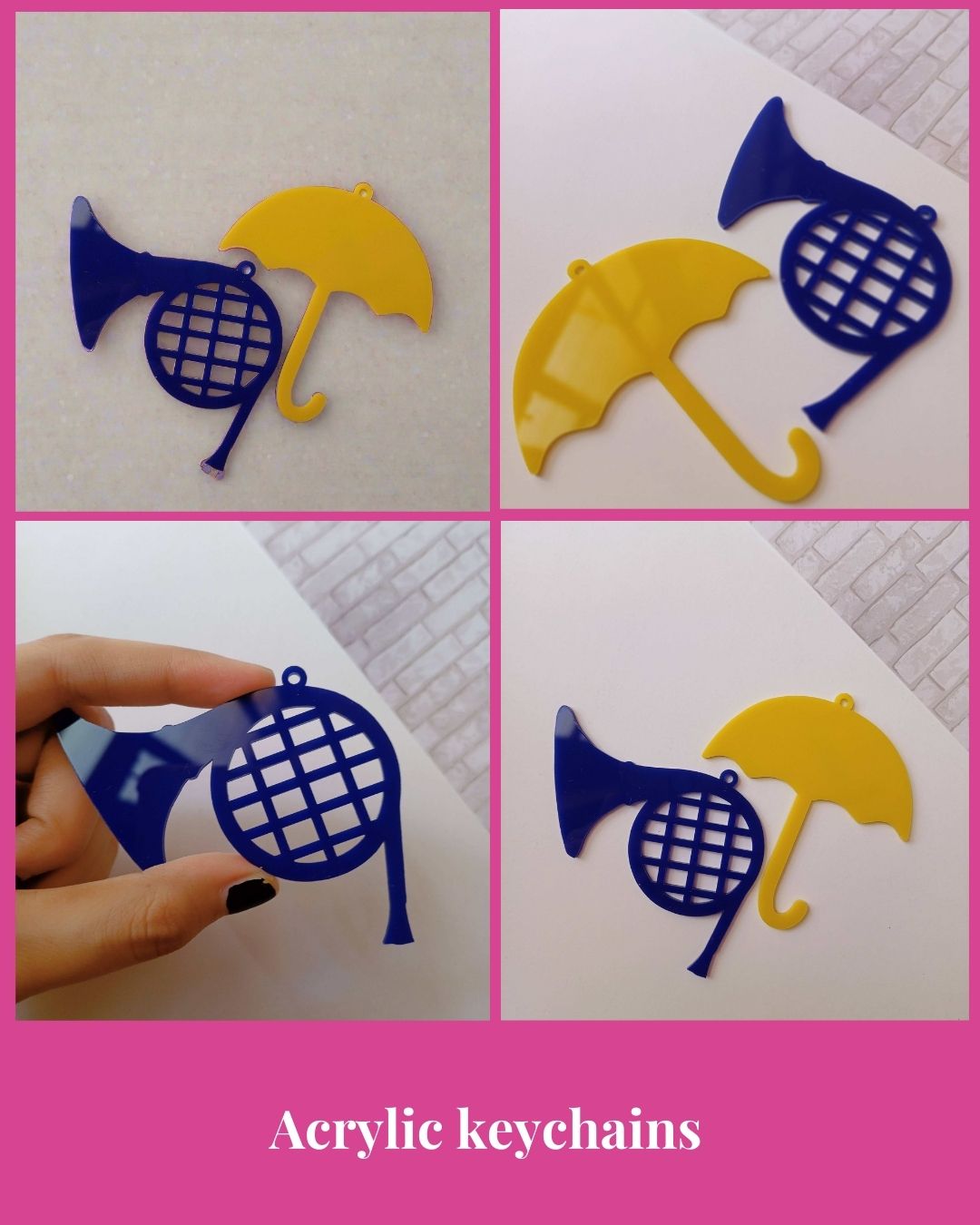 Blue French Horn & Yellow Umbrella Keychain