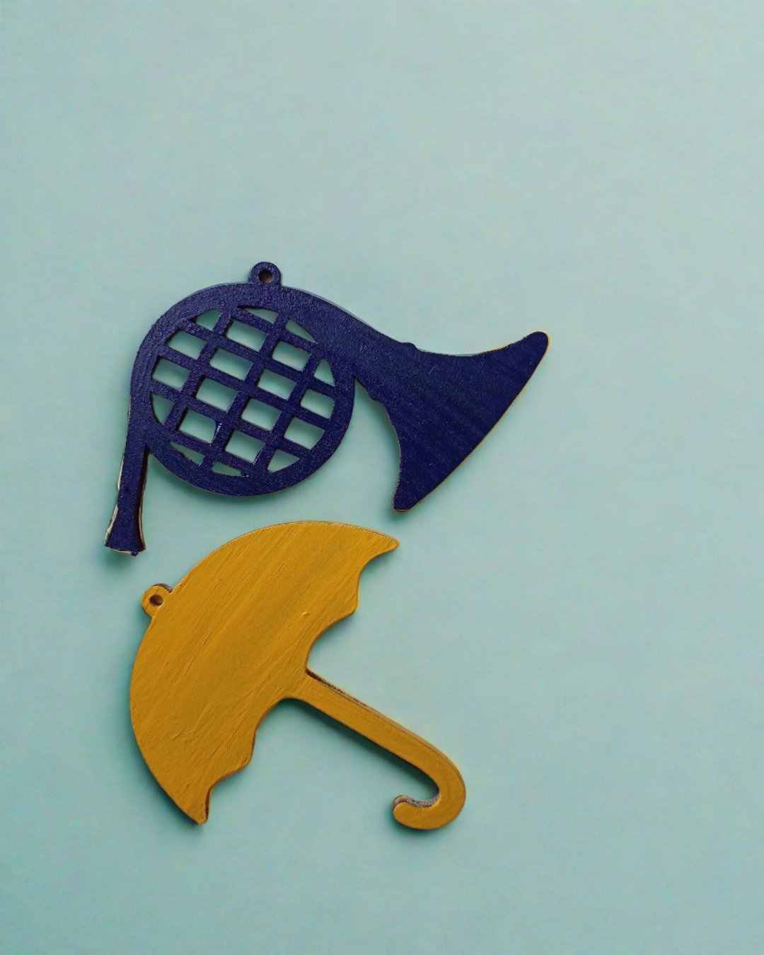 Blue French Horn and Umbrella Keychain