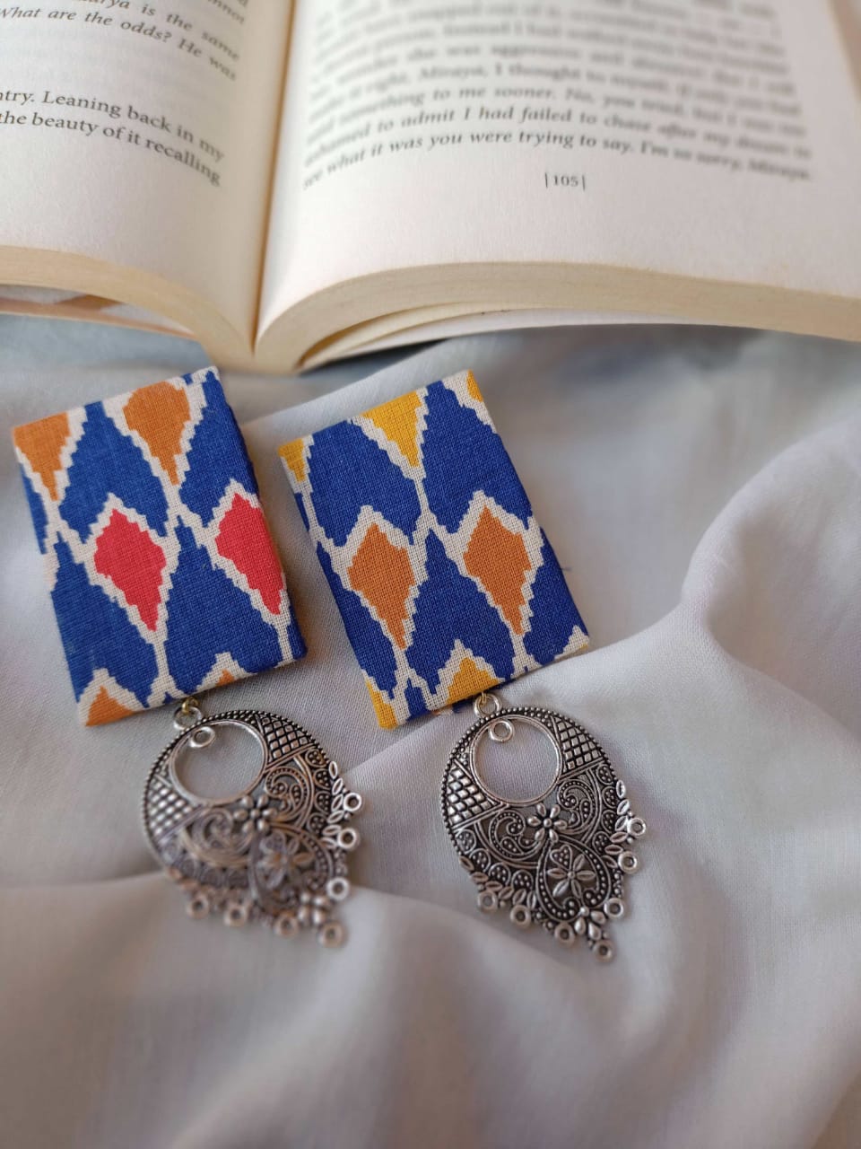Blue Print Rectangular Earrings