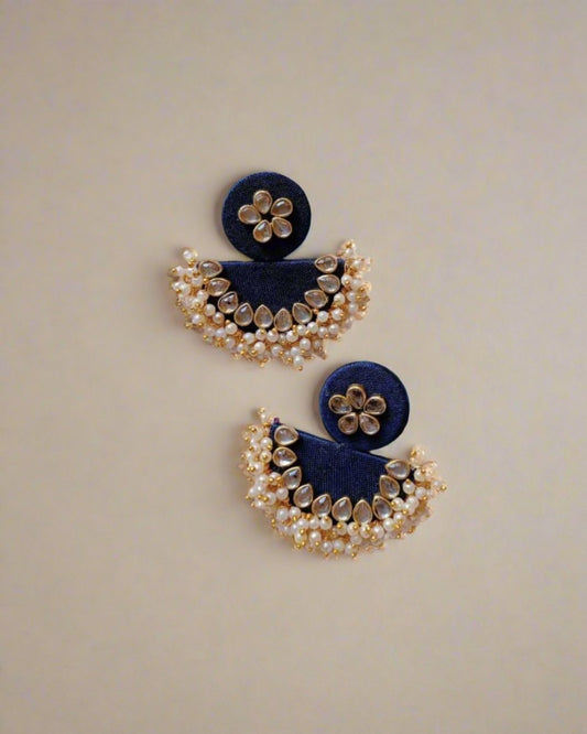 Blue semi circular beaded earrings