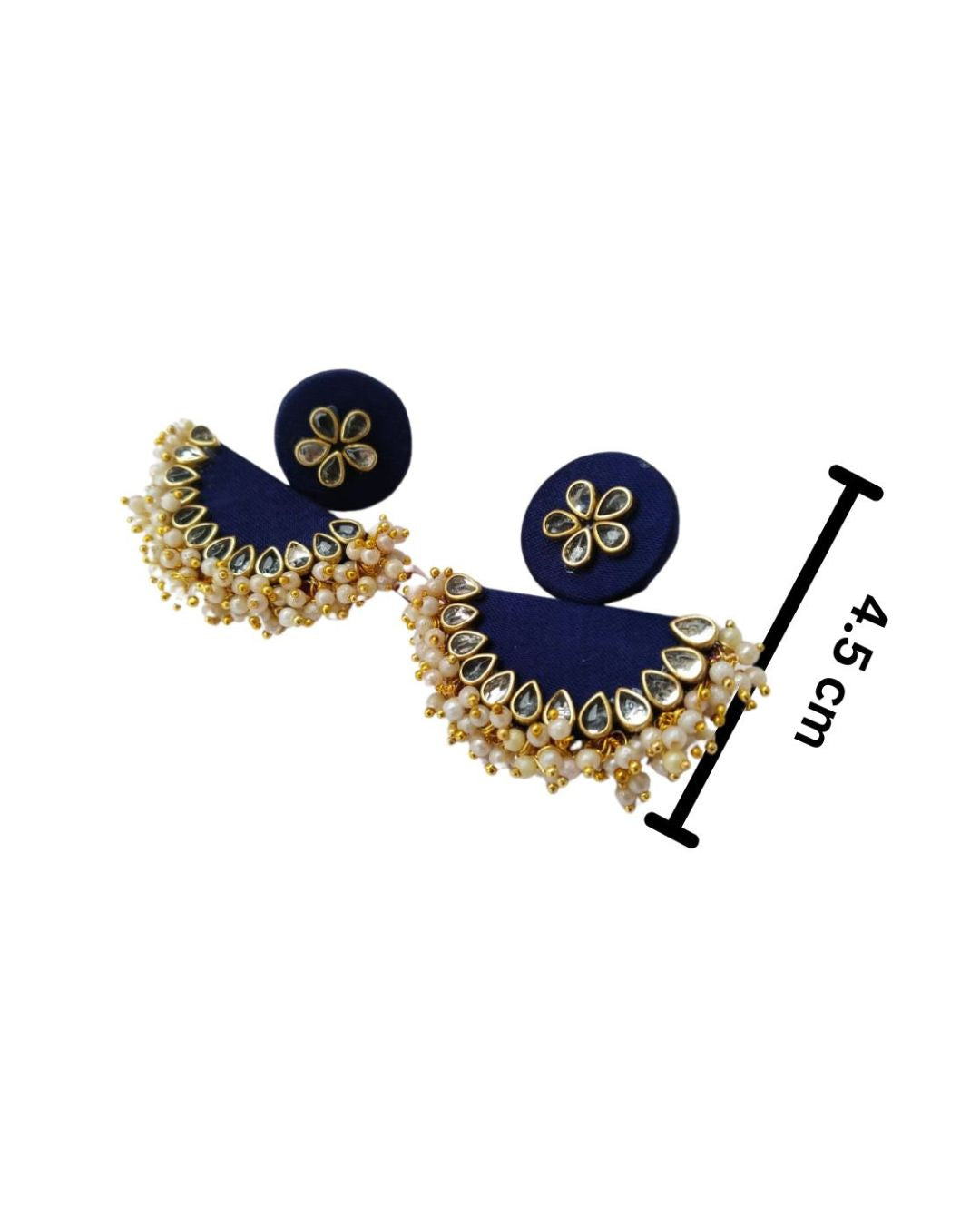 Blue semi circular beaded earrings