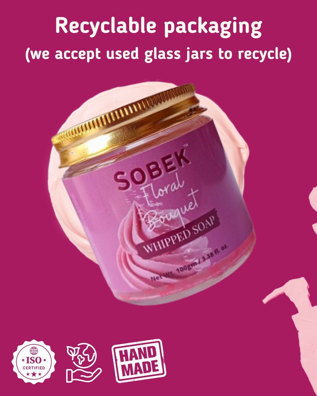 Infographic showing pink whipped soap certifications