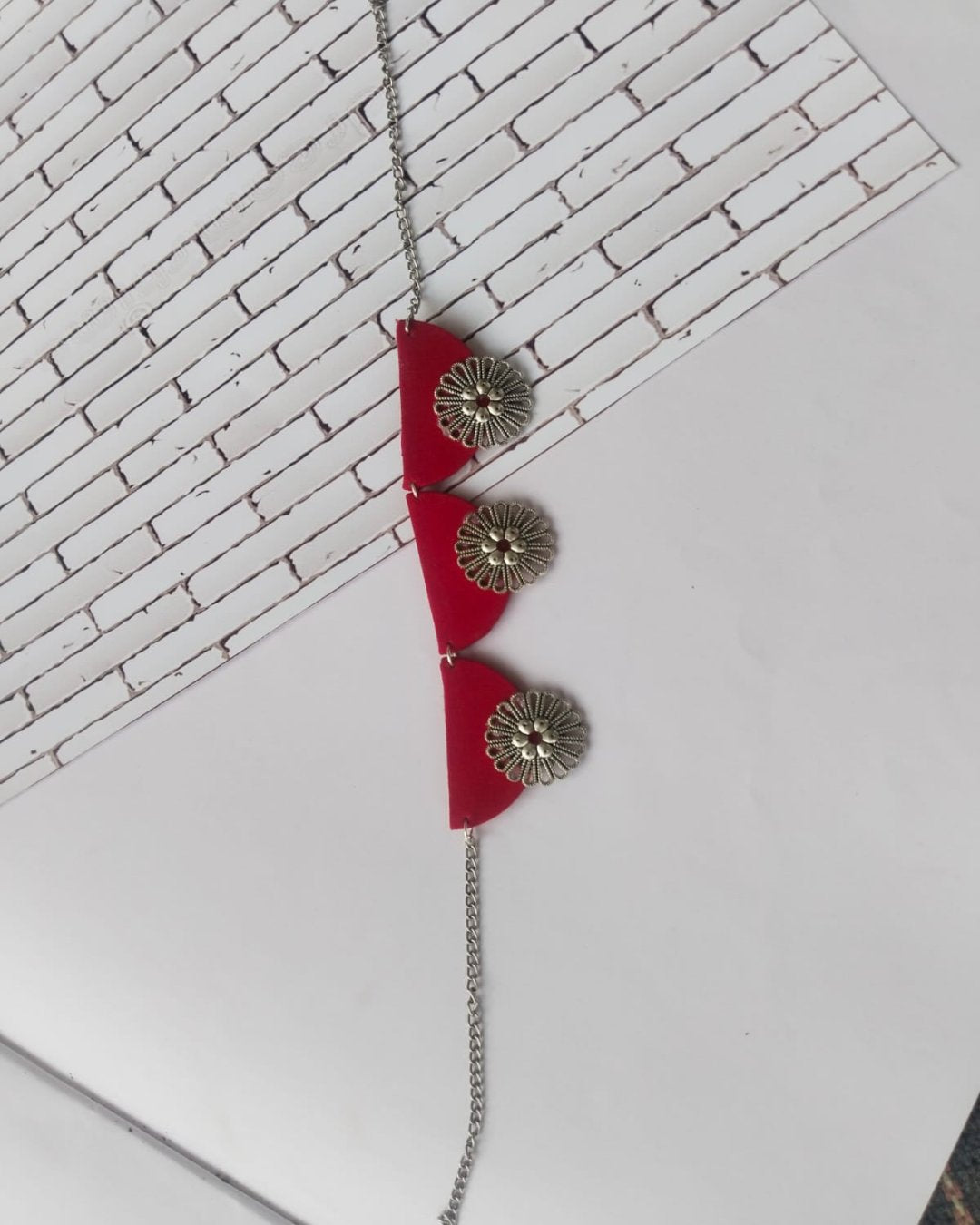 Crimson Oxidised Silver Choker