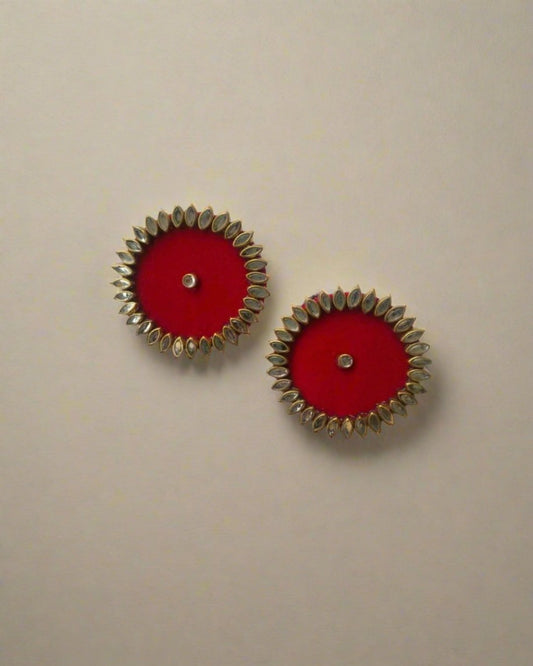 Crimson Red Kundan Studs