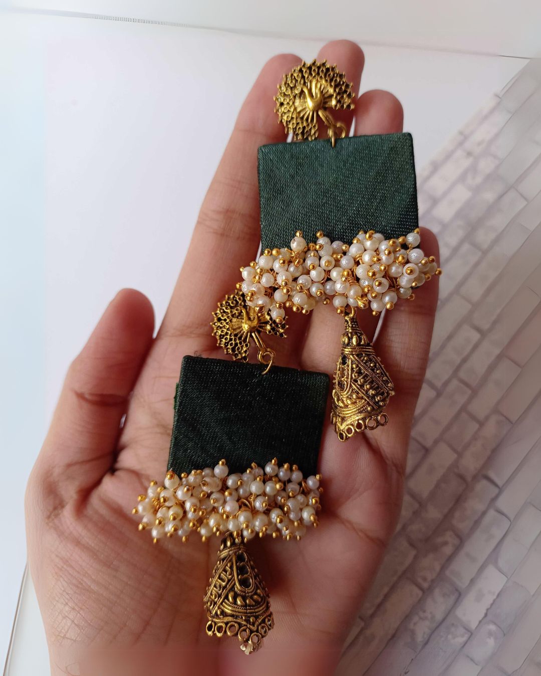 Dark Green beaded jhumka