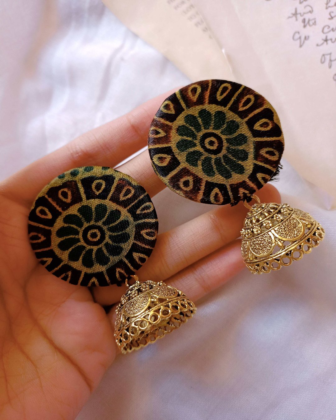 Dark Green printed earrings