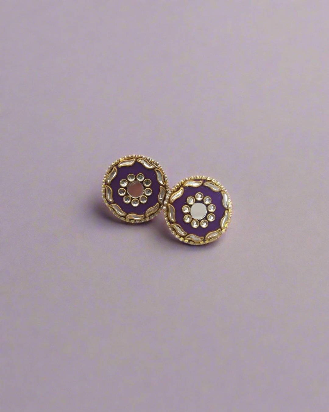 Round multicolor studs with kundan and mirror