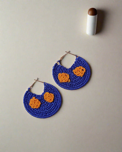 Dark blue & orange crochet hoops