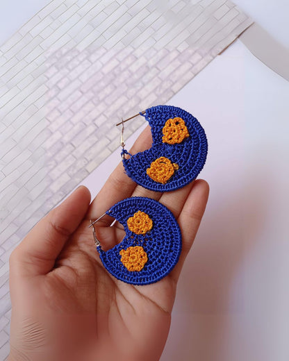 Dark blue & orange crochet hoops