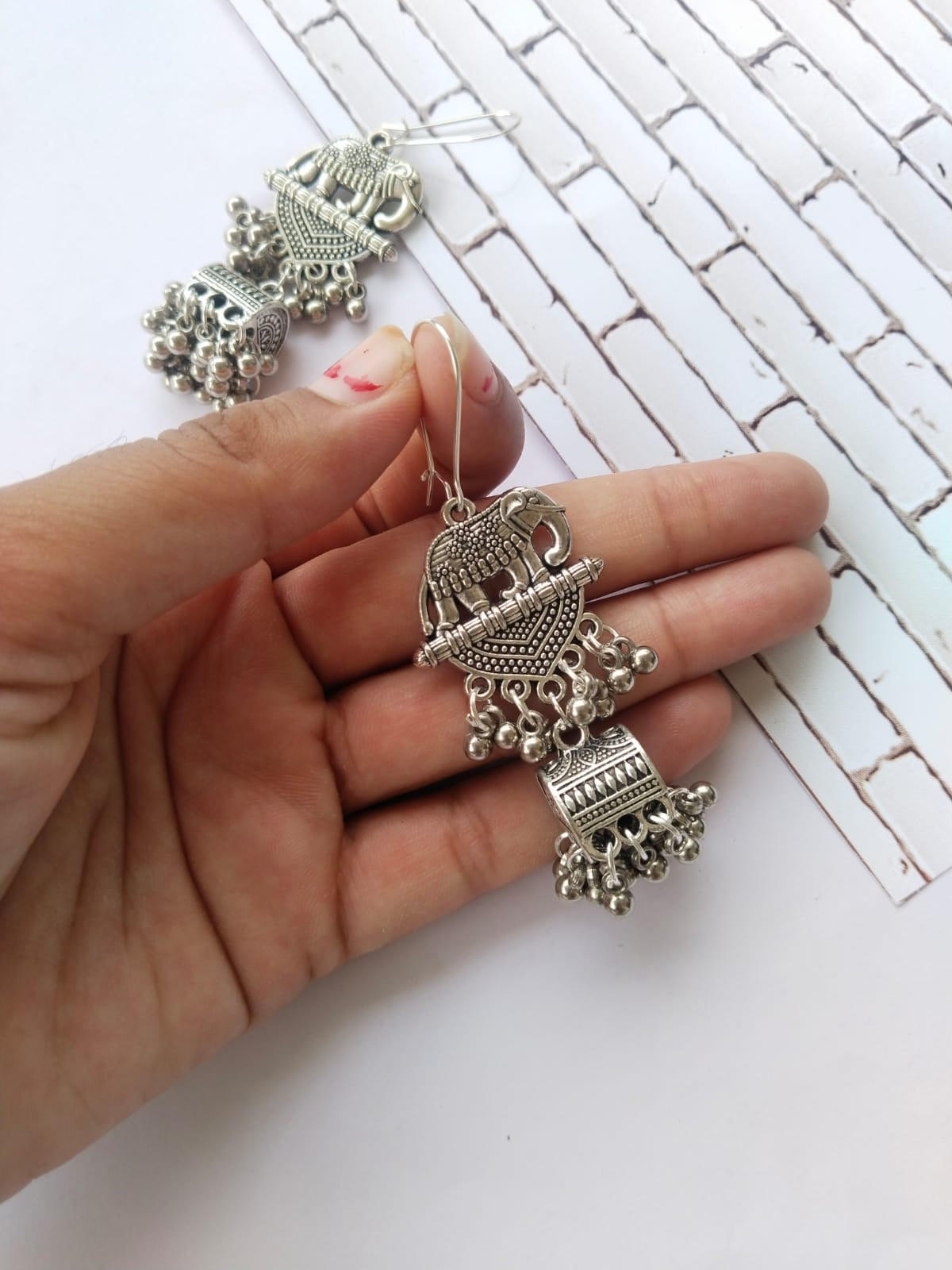 Rainvas Elephant design silver oxidised earrings