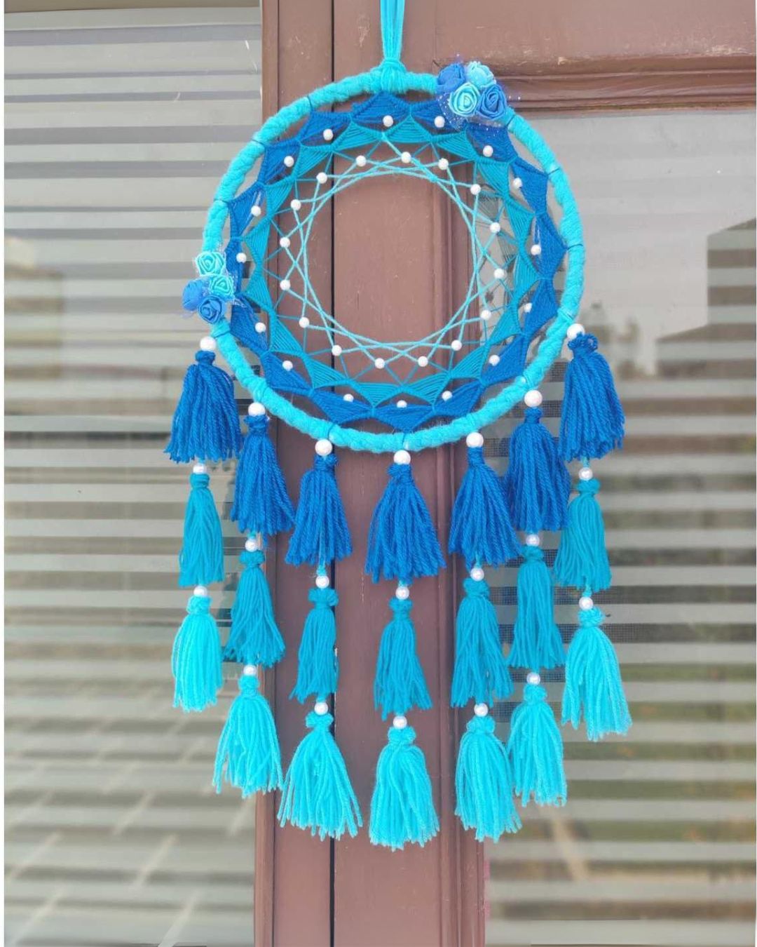 Floral Blue Dreamcatcher with Pearls