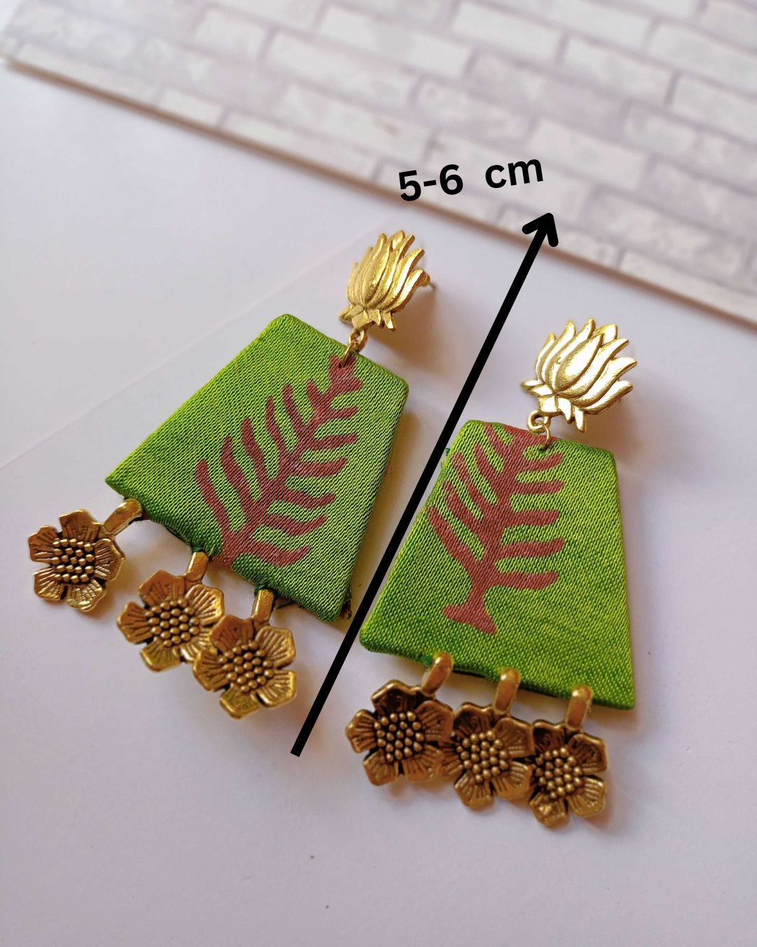 Golden Green Leaf Charm Earrings