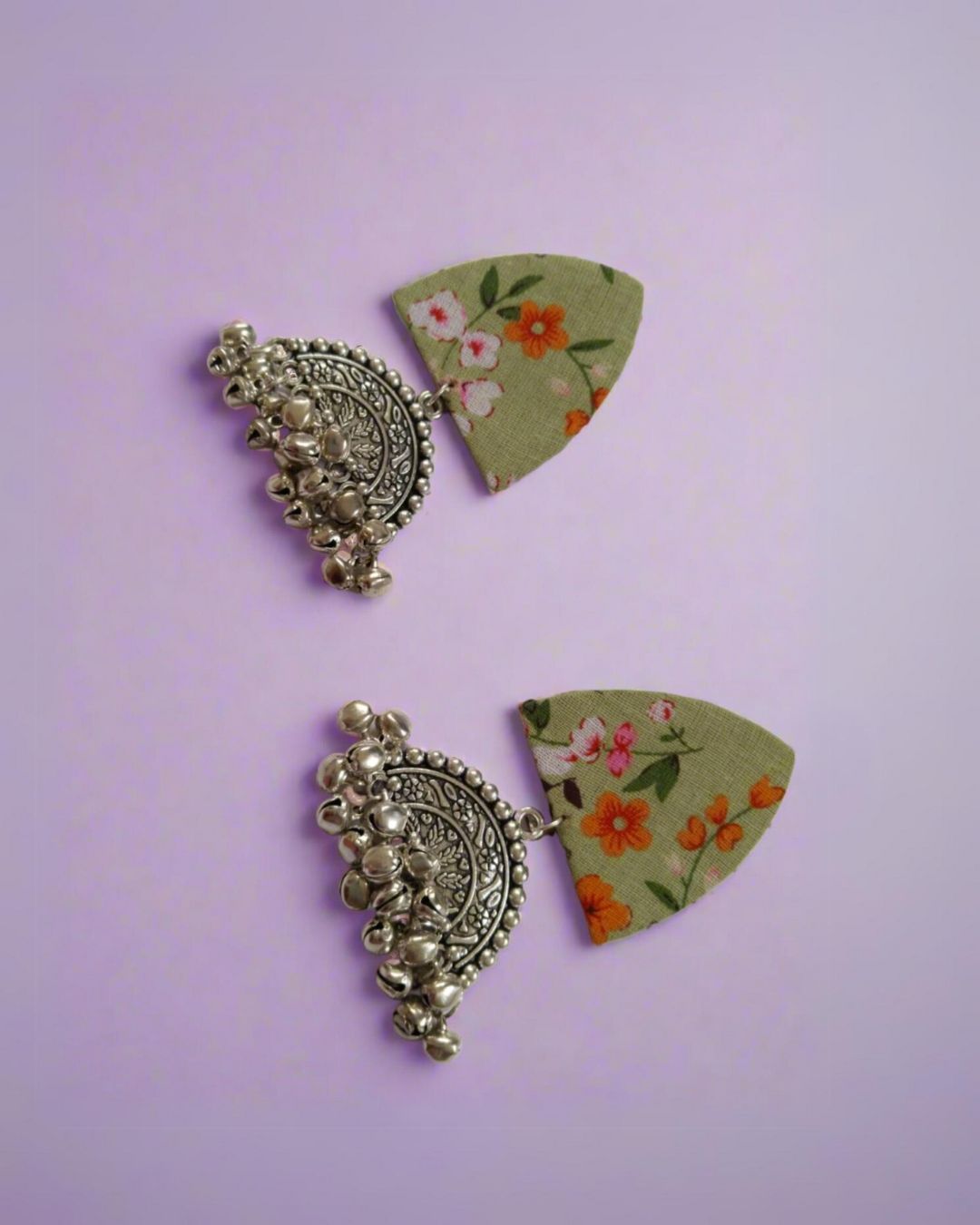 Green Floral Oxidized Earrings