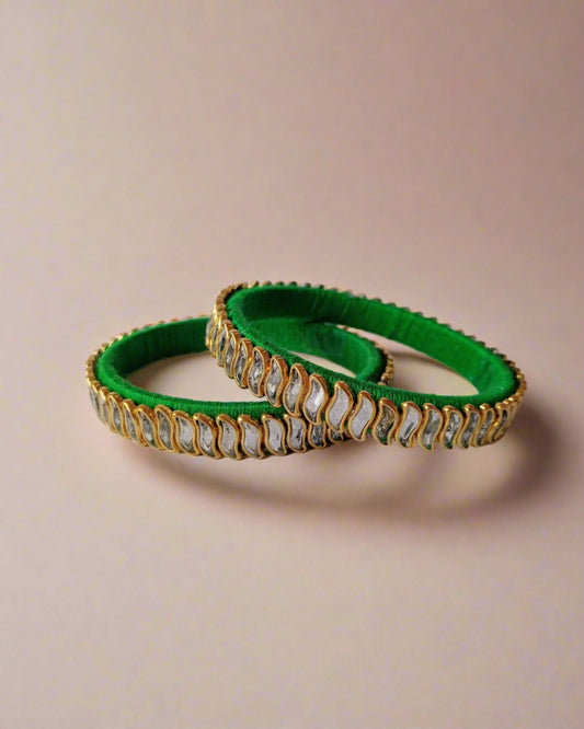 Green Gold Kundan Bangles set of 2