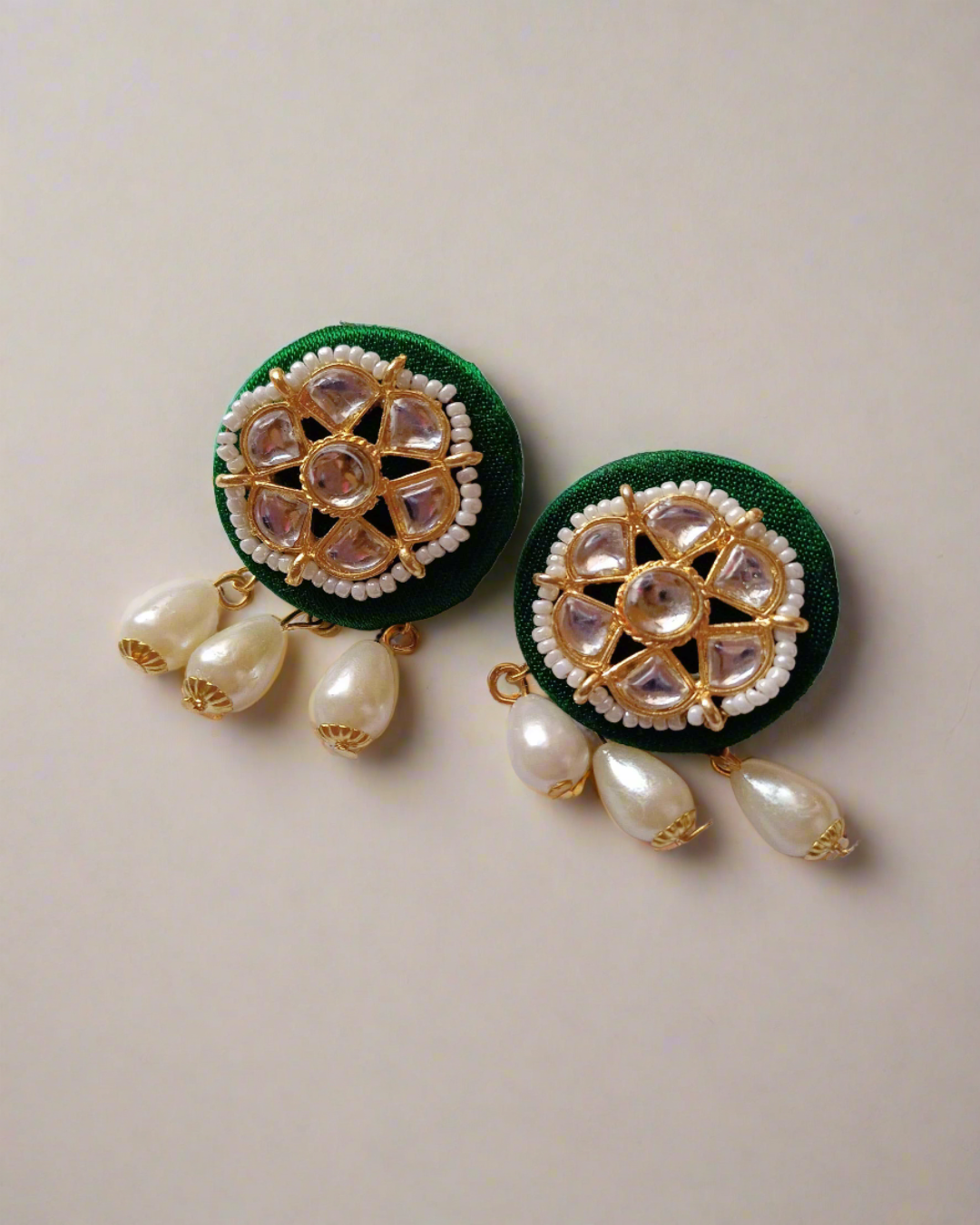 Green Kundan & Pearl Earrings