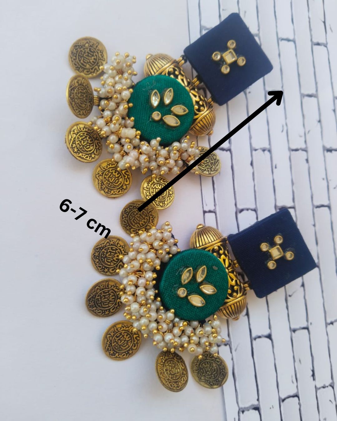 Green-Blue Kundan Coin Earrings