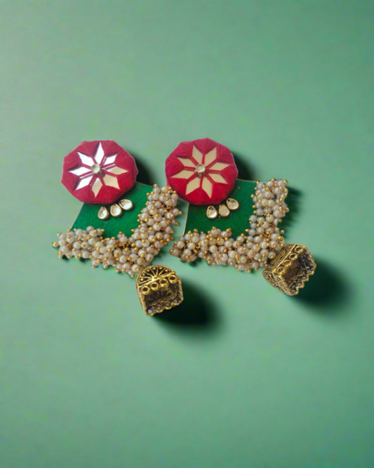 Red & Green Beaded Long Jhumka