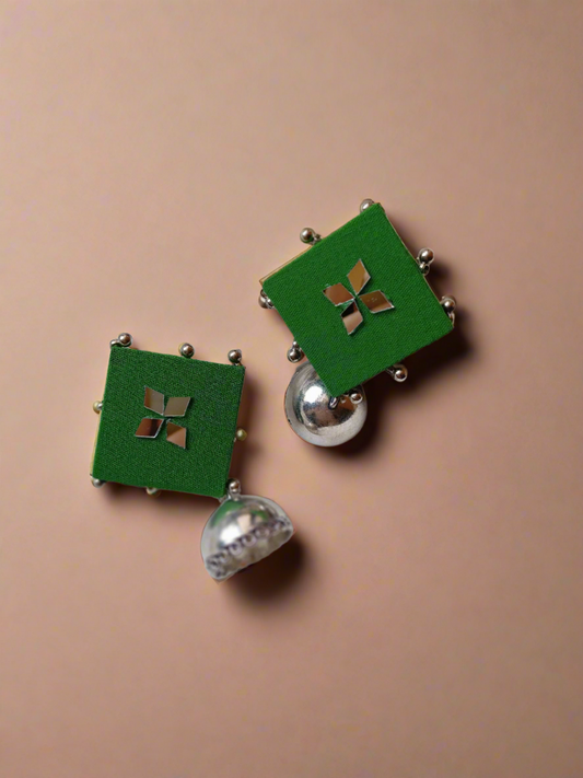 Rainvas Green and silver oxidized jhumka earrings