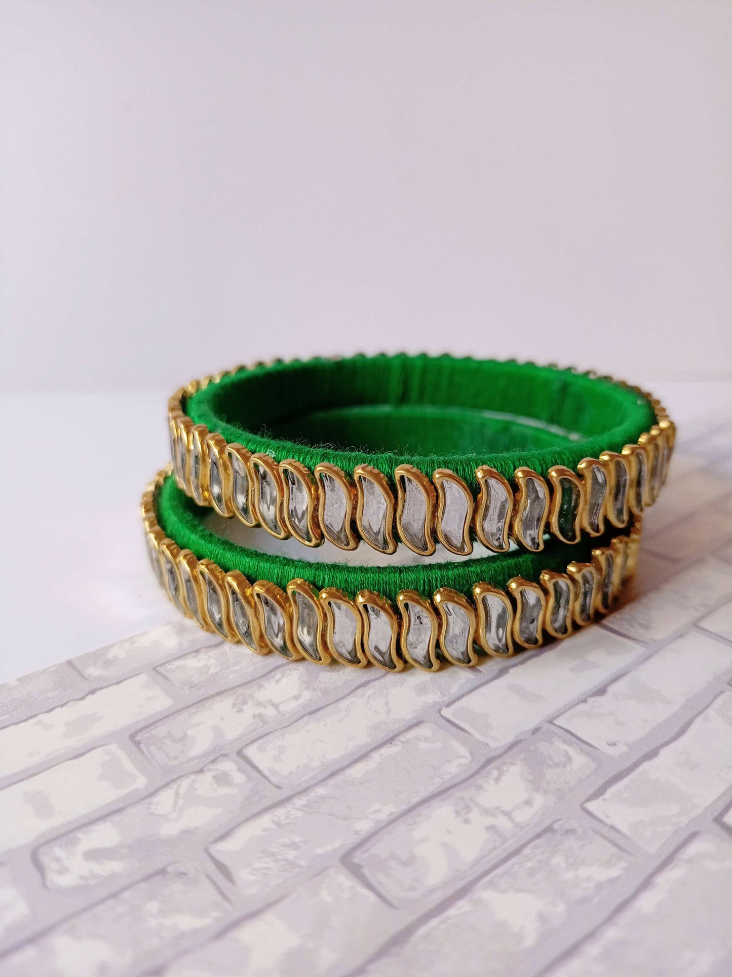 Green Gold Kundan Bangles set of 2