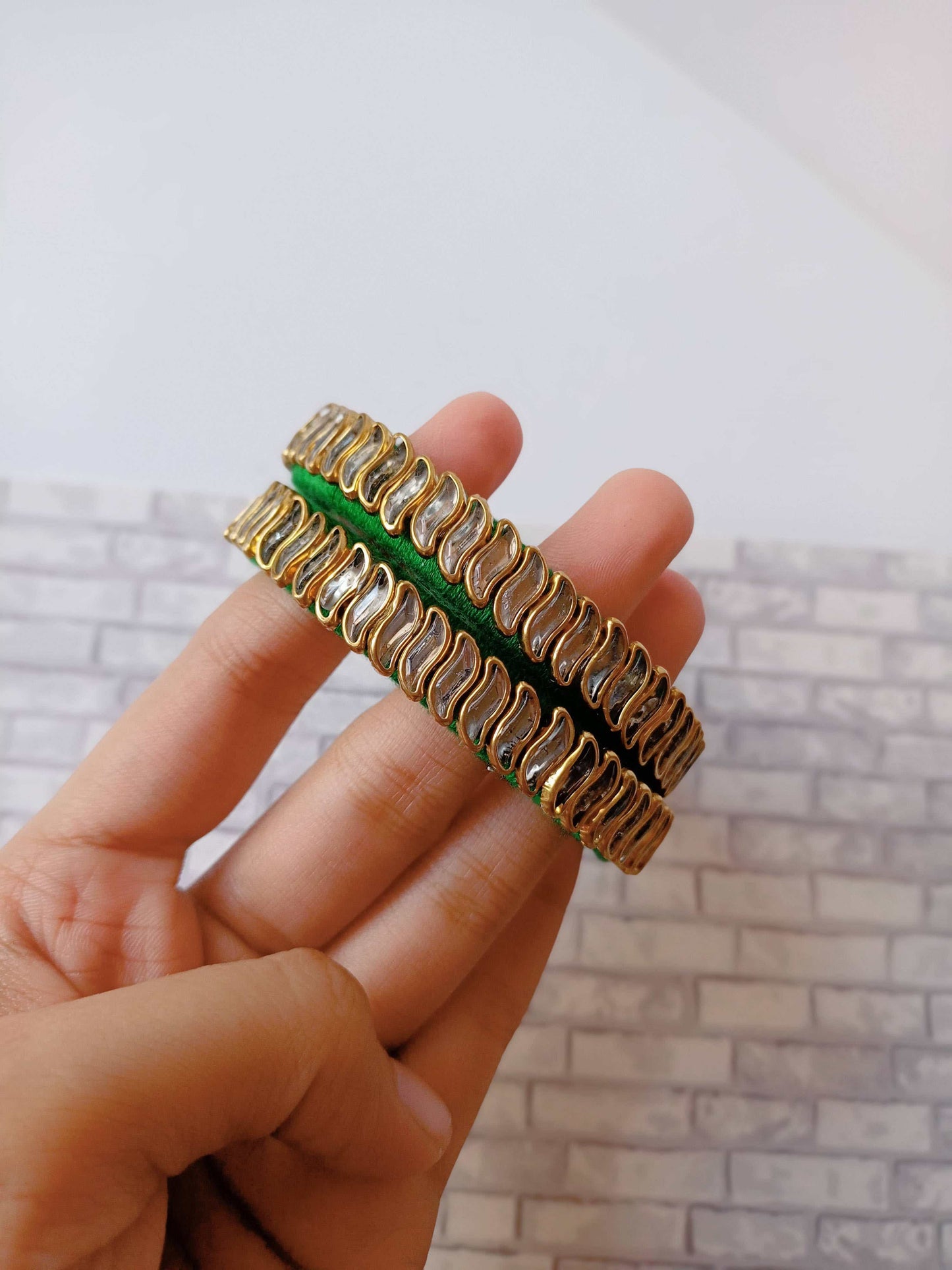 Green Gold Kundan Bangles set of 2