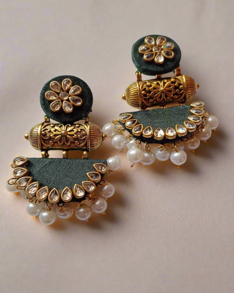 Green kundan pearls jhumka