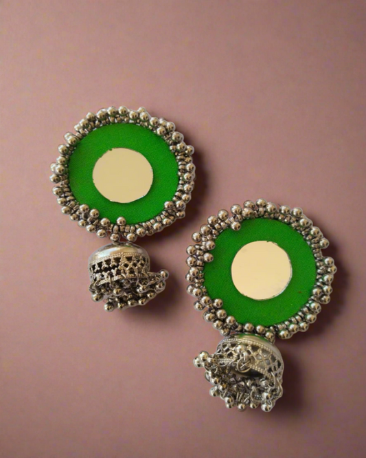 Green mirror oxidized jhumkas