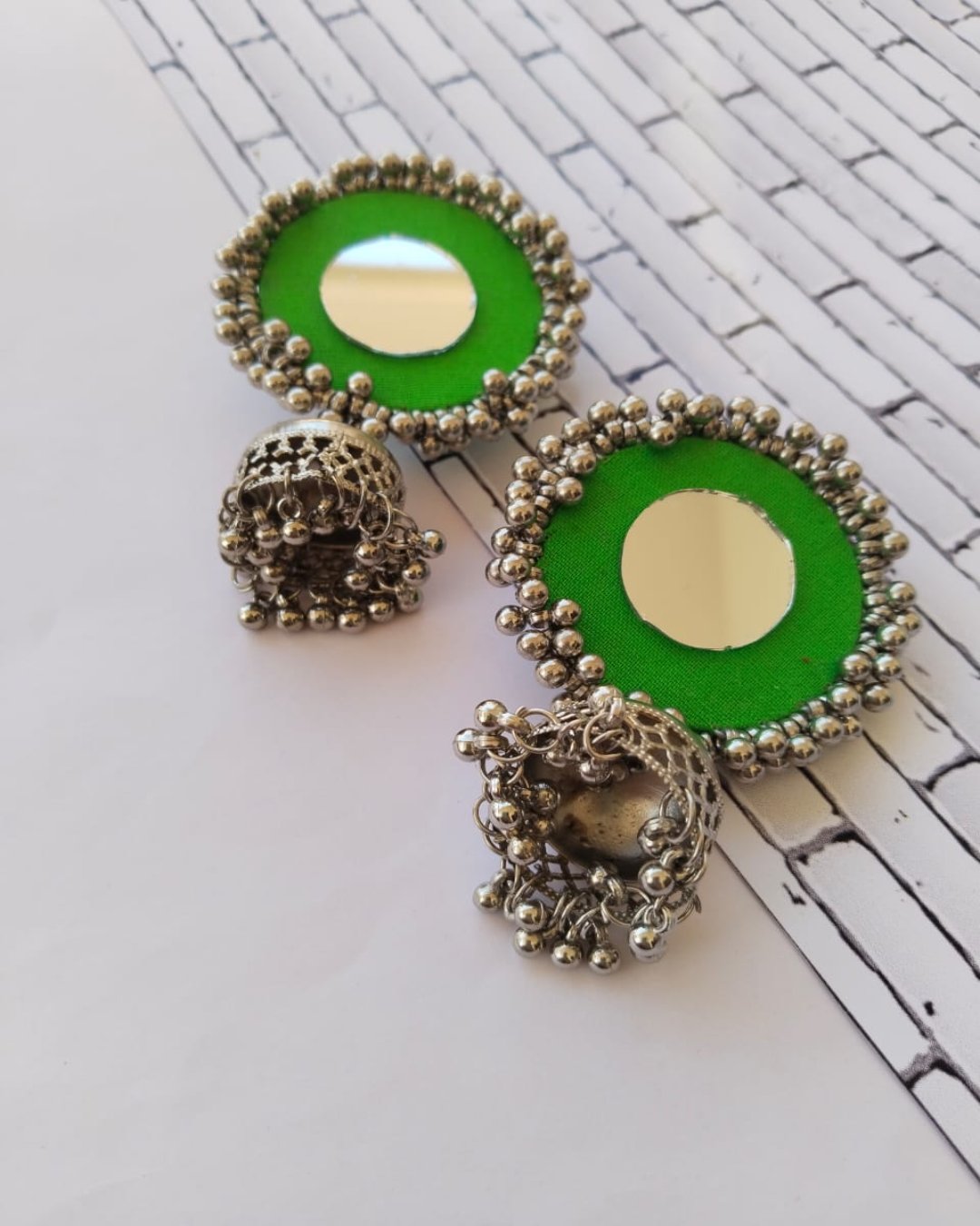 Green mirror oxidized jhumkas