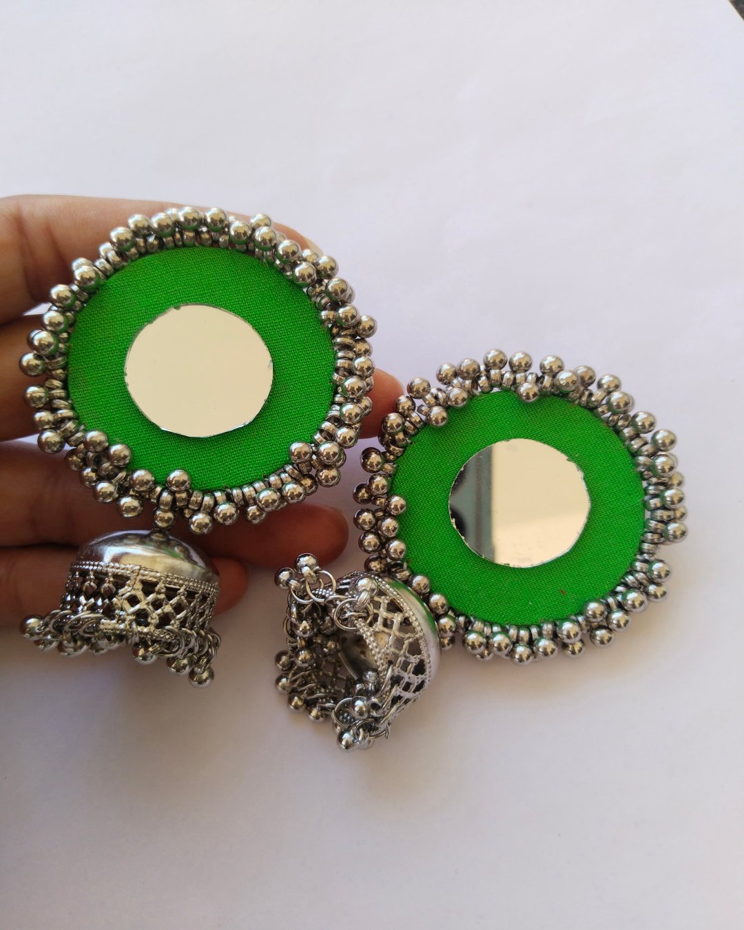 Green mirror oxidized jhumkas