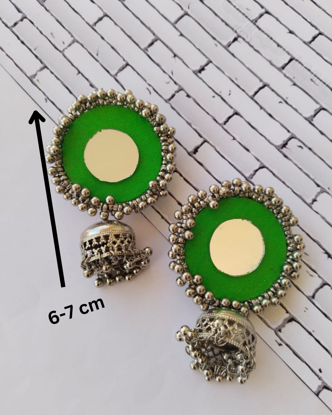 Green mirror oxidized jhumkas