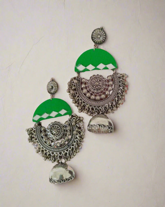 Green oxidized long jhumka