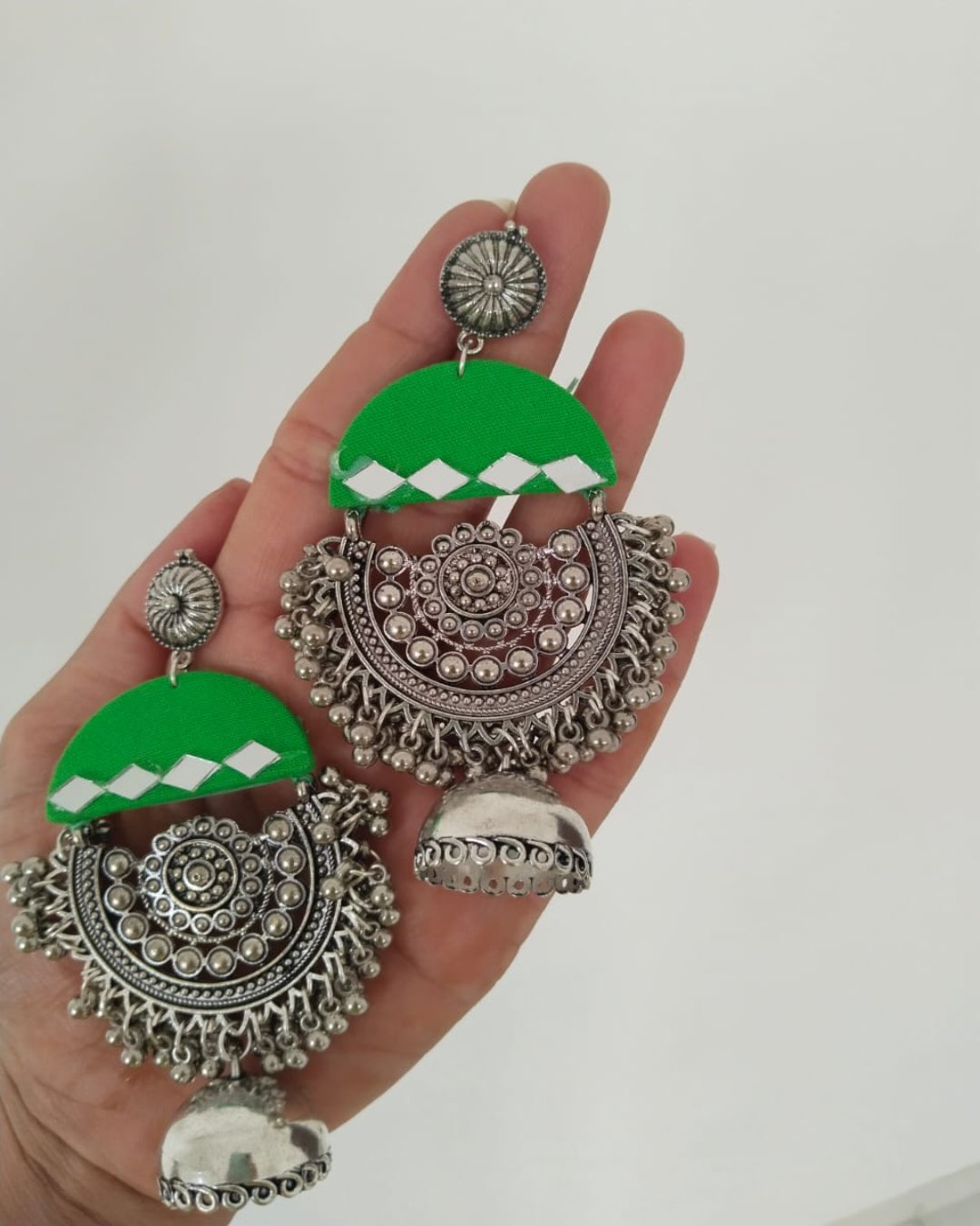 Green oxidized long jhumka