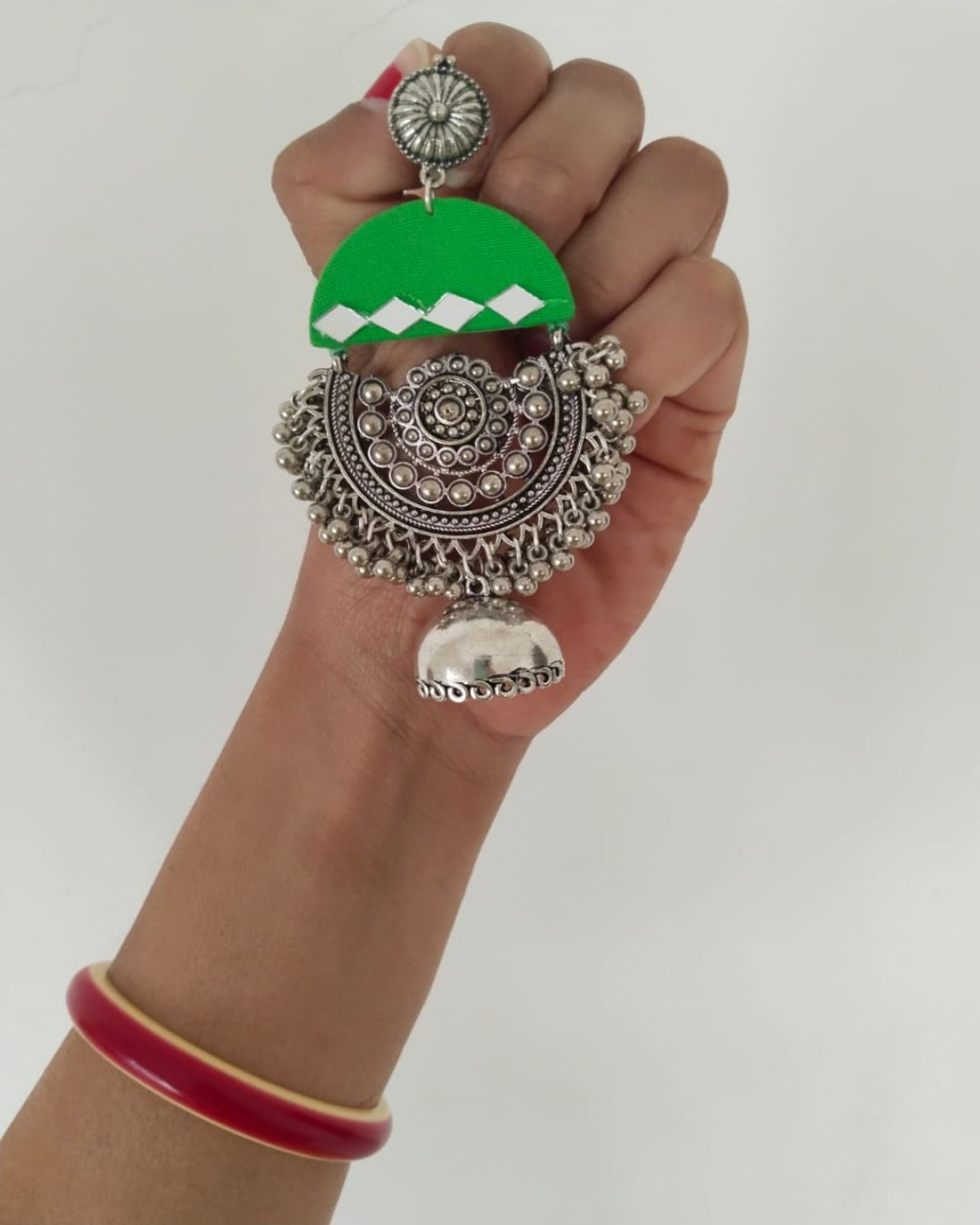 Green oxidized long jhumka