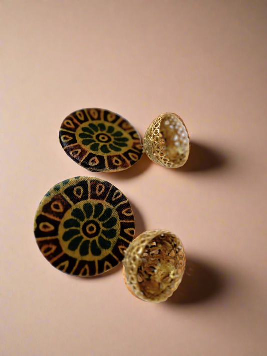 Rainvas Dark Green printed earrings with golden bottom