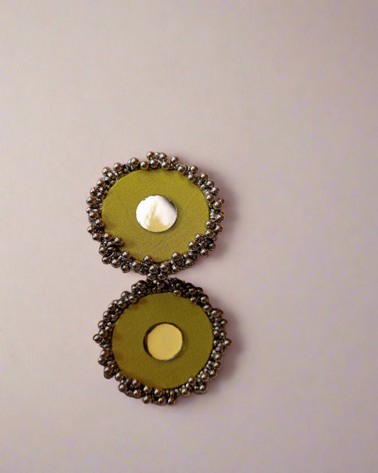 Green Silver Bead Stud Earrings