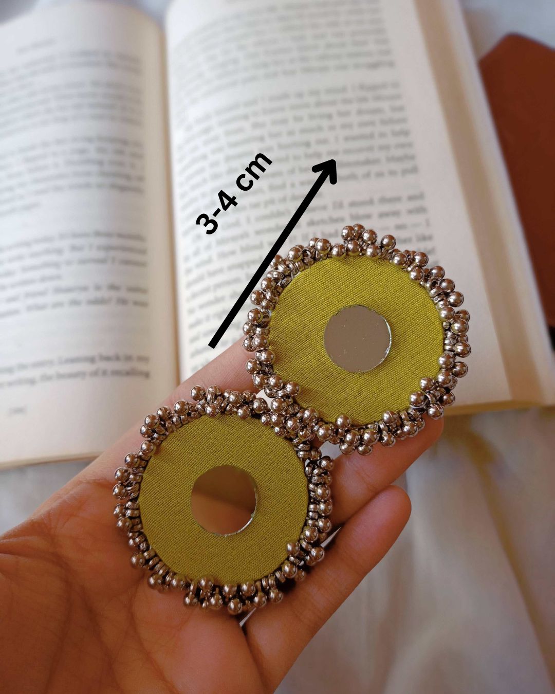 Green Silver Bead Stud Earrings