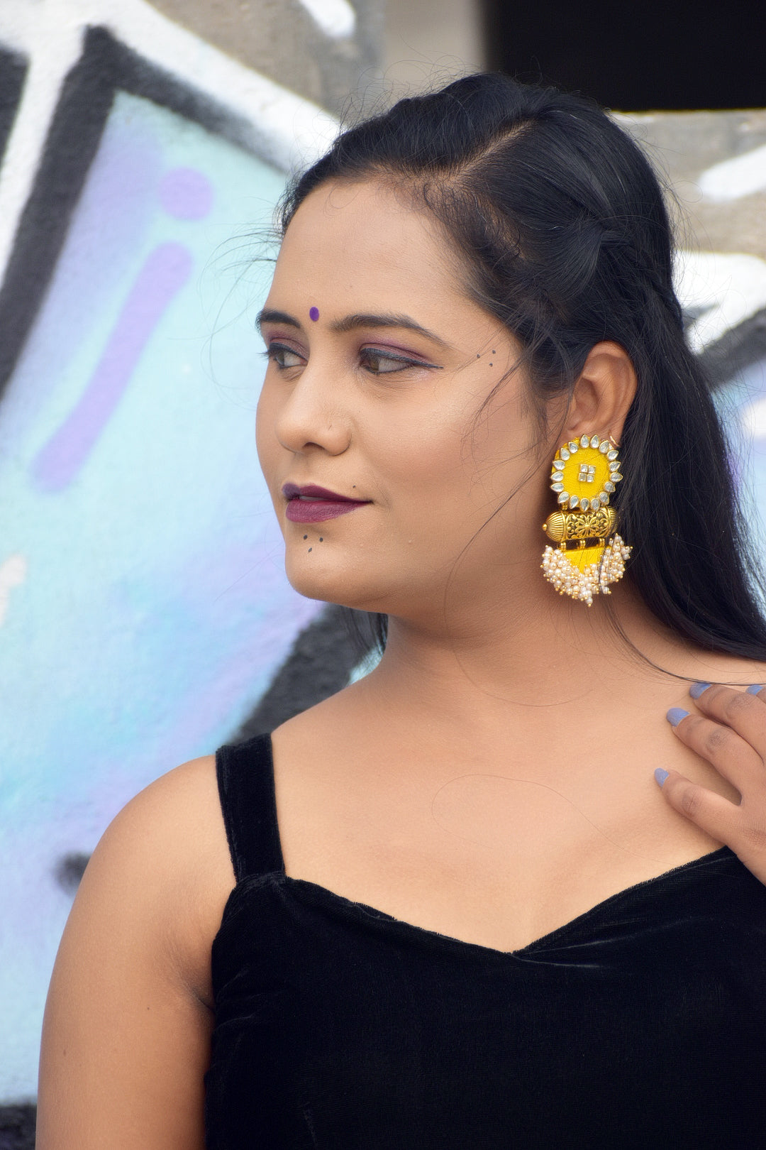 Yellow Kundan Bead Jhumkas