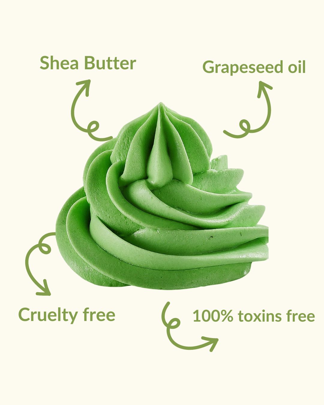 Infographic showing green whipped soap benefits