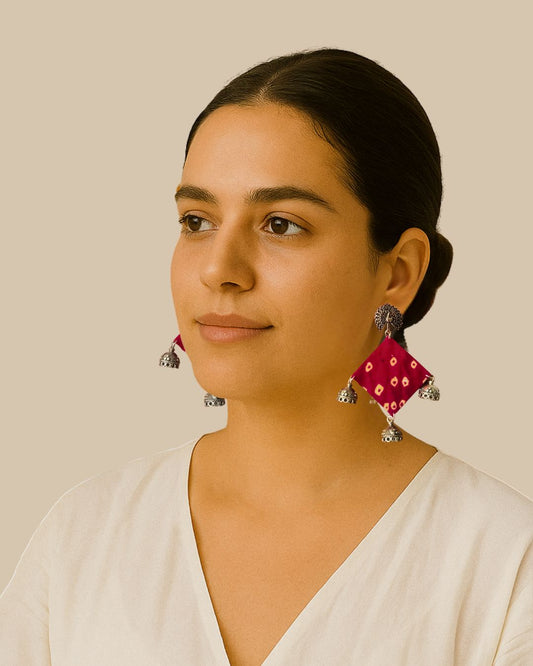 Pink Bandhani Jhumka