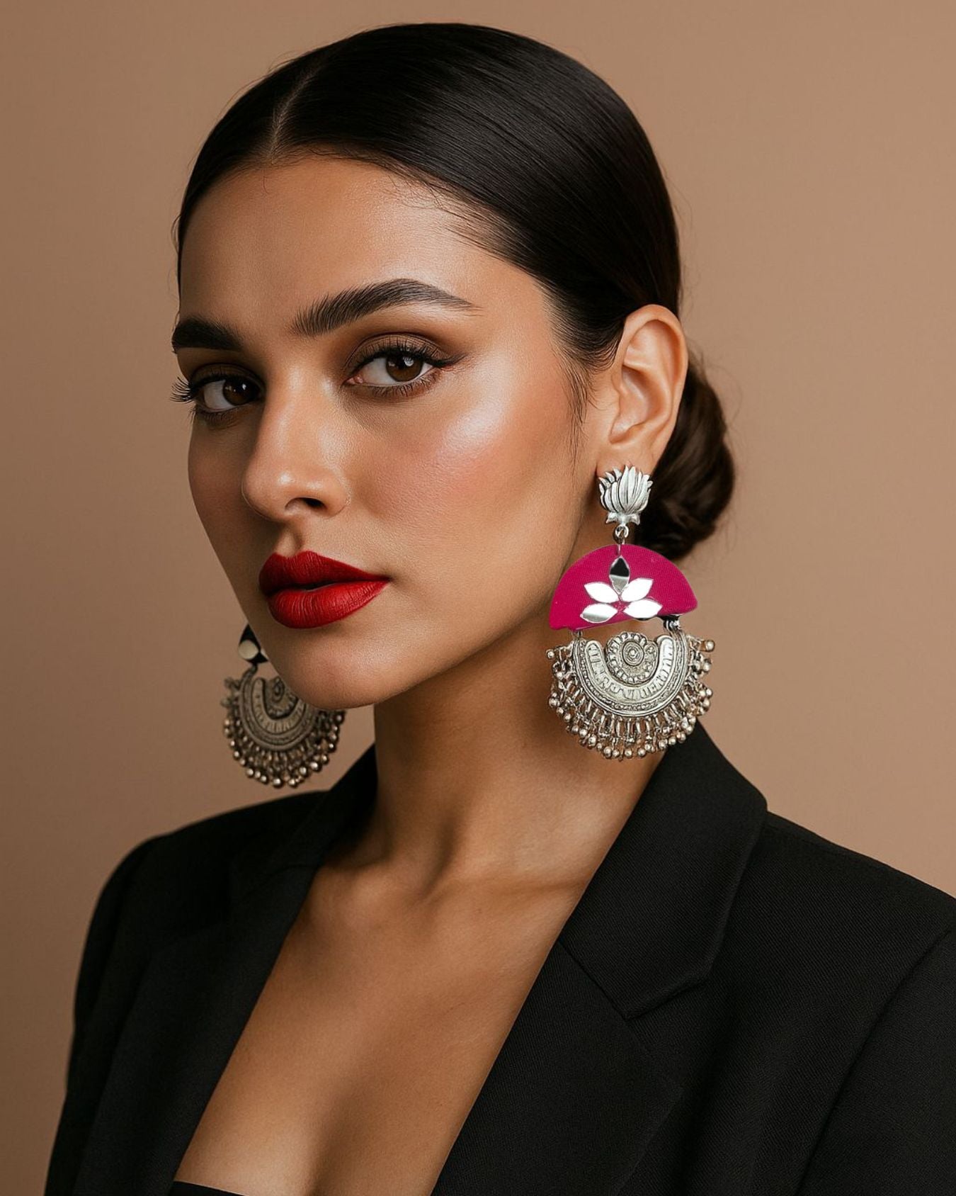 Oxidized Mirror Long Jhumka