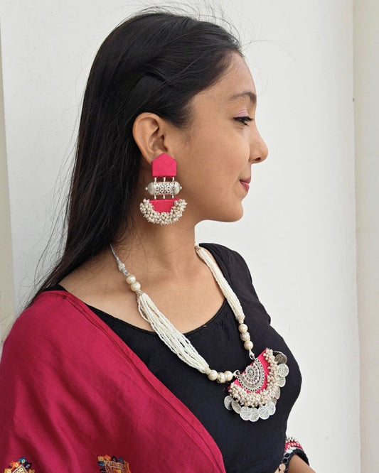 Pink Silver Beaded Set